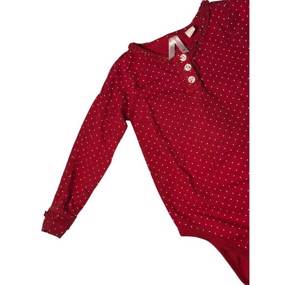 OshKosh B’gosh Girls Red & White Polka Dot Ruffle Snap-Front Bodysuit Romper 24M - Picture 3 of 6